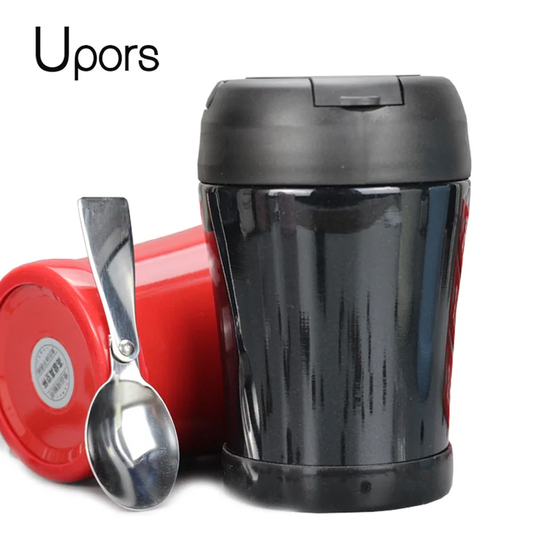 

UPORS 350ml Food Thermos with Folding Spoon 304 Stainless Steel Portable Bento Lunch Box Thermal Flask Mini Thermos for Food