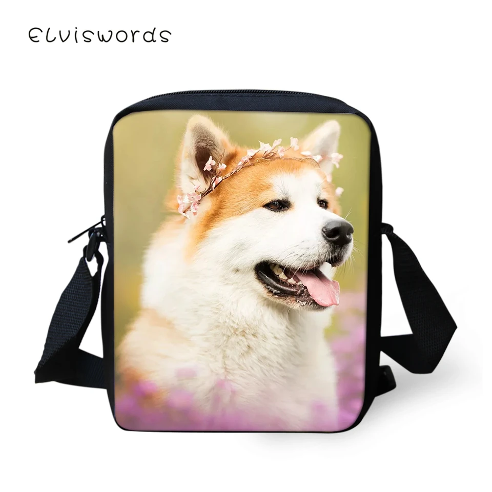 

ELVISWORDS Fashion Women Flaps Messenger Bags Flower Shiba Inu Dogs Pattern Girls Cross Body Bag Kawaii Animal Girls Mini Purses