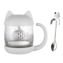 Супер милые животные boroslicate Стекло Чай кружка с Кофе Scoop Infuser крышкой-кот и рыба/Любовь Noose& Monkey портативный Чай для заварки чашки