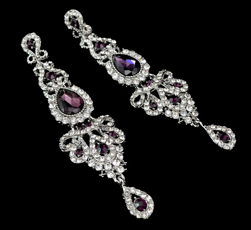 

Elegant Evening Dinner Party Wedding Jewelry Luxury Long CZ Crystal Big Drop Dangle Statement Earrings For Brides