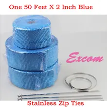 MOKALI 2″x 50′(size) Blue motorcycle automobile HEADER EXHAUST TURBO INTAKE MANIFOLD HEAT WRAP ROLL + 8 ZIP TIES