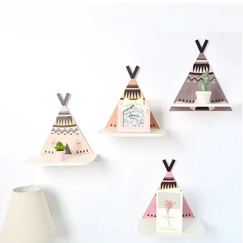 

Nordic Wooden Crafts Storage Rack Tent Wall Shelf Wood Hanging Clapboard Kids Home Room Bedroom Decoration Ornament Gift