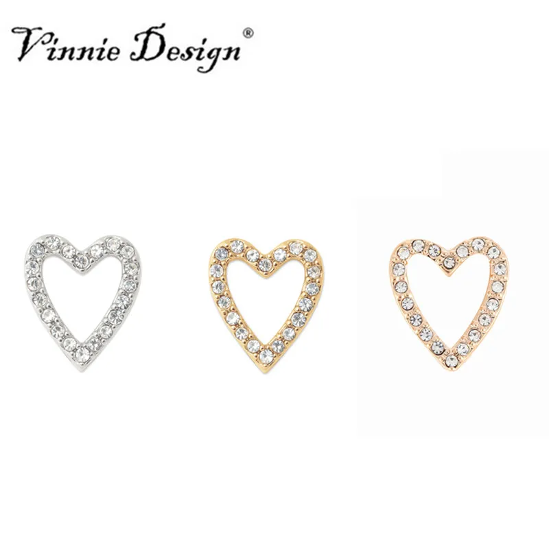 

Vinnie Design Jewelry Pave Heart Slide Charms fit on Keeper Bracelet Keys for Wrap Bracelets 10pcs/lot