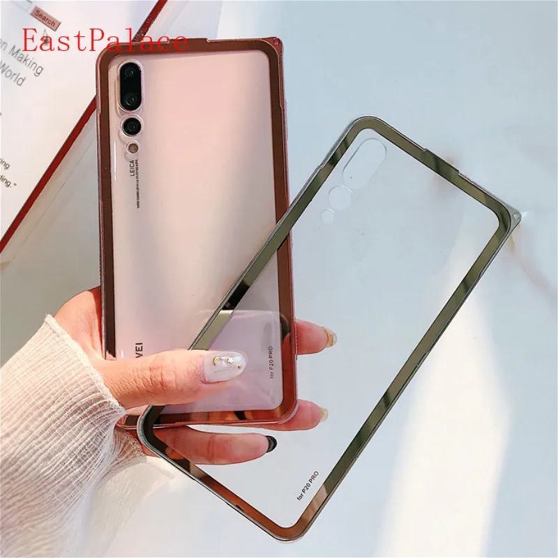 

Metal Bumper Transparent Case for Huawei P20 Pro P20 Phone Shell Clear Cases Hard Clear Frame Luxury Rose Gold Back Cover