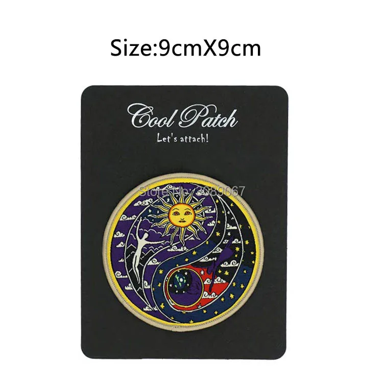 

3.75" Artist Morris Celestial Sun Moon Yin Yang Hippie Rock Punk applique Full Embroidered iron on patch Biker Vest Patch band