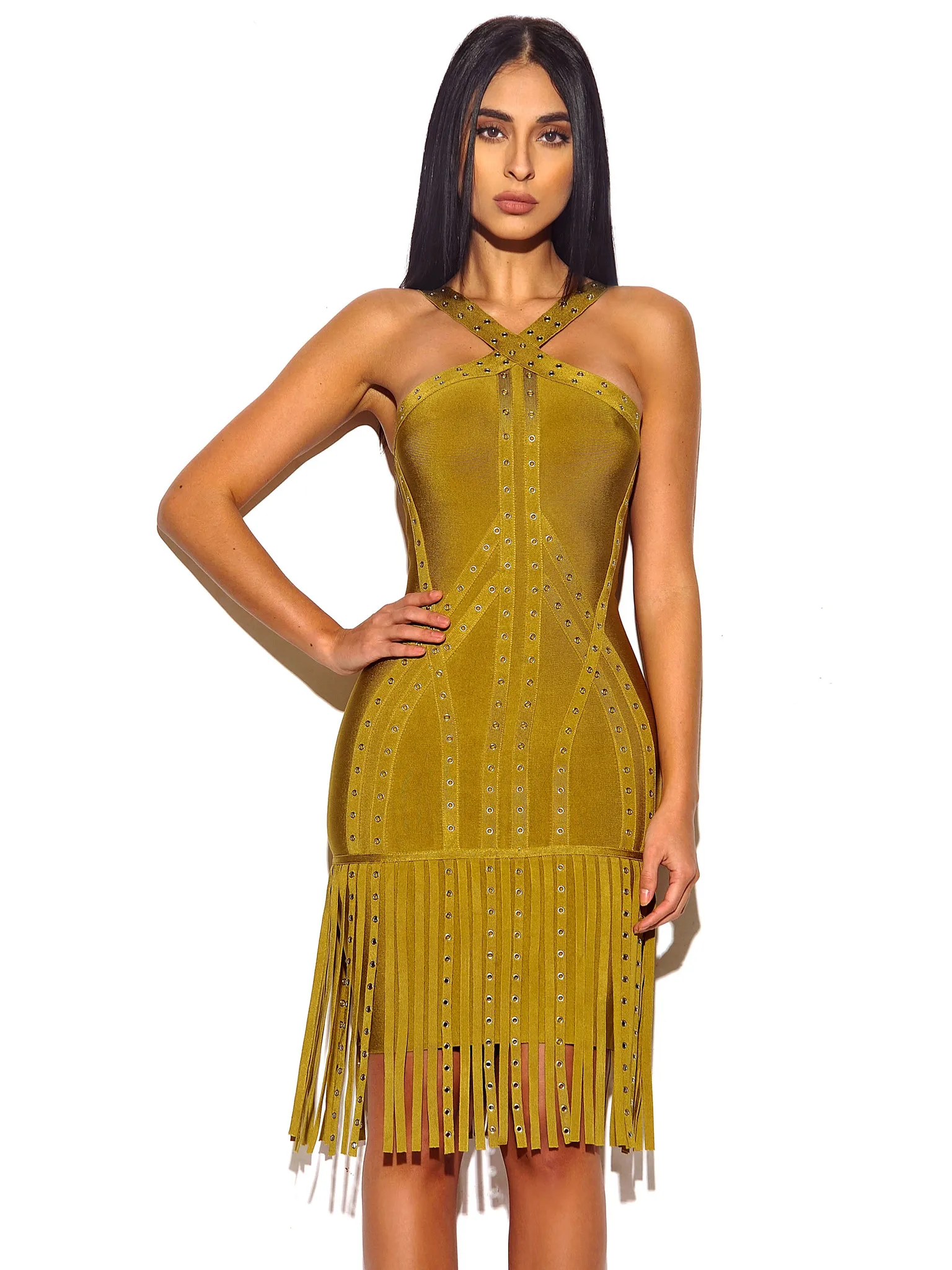 #*Cheap New Women Sexy Sleeveless Rayon Elastic Celebrity Bandage Dress Bodycon Tassel Solid Mini Club Party Hip Tank Halter Clothes