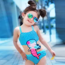 Детский купальник для девочек, купальник из полиэстера для девочек, 2 предмета, купальный костюм, бикини, пляжный купальный костюм с принтом русалки, пляжная одежда, L0522