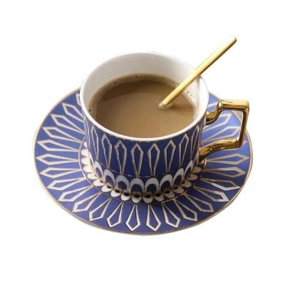 

Ceramic Coffee Cup Saucer Set European Elegant Coffee Mugs Dish Set Household Simple Afternoon Tea Cup With Spoon