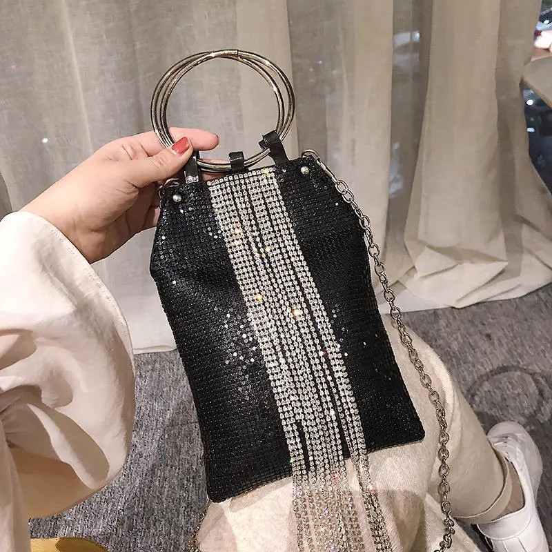 Diamond Tassel Handbag Golden Silver Black Color Sequin Women Clutch Evening Bag Ladies Chain Shoulder Sac Phone Purse Party Bag Diamond Tassel Handbag Golden Silver Black Color Sequin Women Clutch Evening Bag Ladies Chain Shoulder Sac Phone Purse Party Bag
