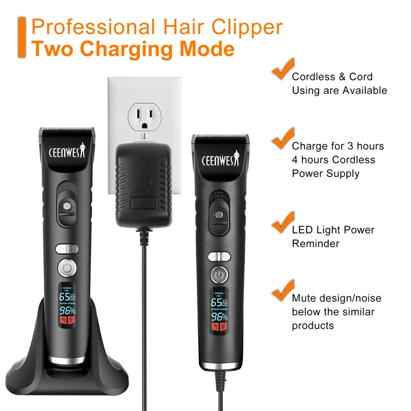  Ceenwes Rechargeable Hair Trimmer for Men Cordless Electric Clippers Hair Cutting Kit with 8 Guide 