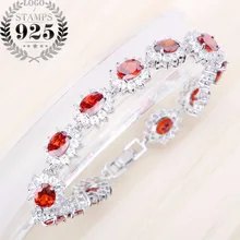 Женский серебряный ювелирный браслет 925, Овальный Красный Гранат, фианит 18+ 2 см, браслеты с цветами, Ювелирная коробка