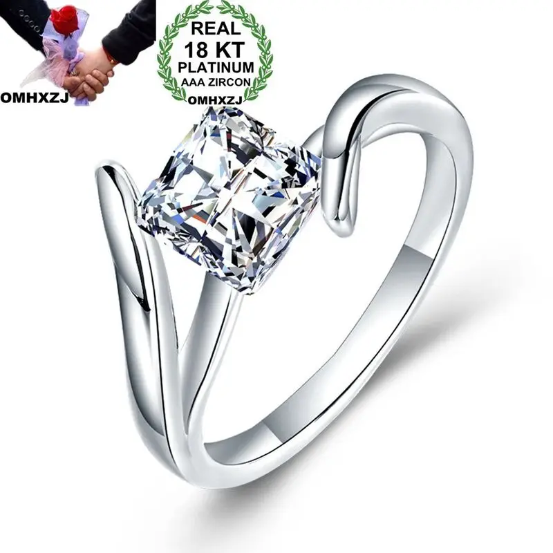 OMHXZJ Wholesale Personality Fashion OL Woman Girl Party Wedding Gift White Simple Square AAA Zircon 18KT Gold Ring RN85 | Украшения и