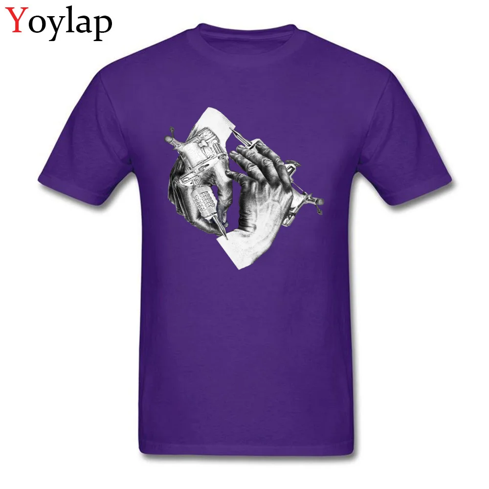 Casual Men Escher Tattoo T Shirt Wholesale Summer/Autumn Short Sleeve O-Neck All Cotton Tops Tees Funny Clothing Shirt purple