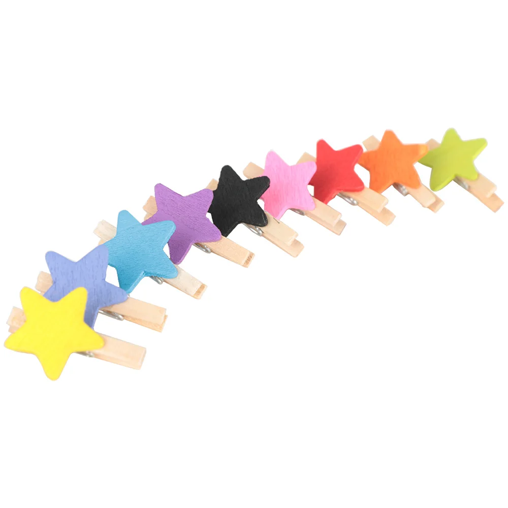 

50 Pcs Mini Wooden Craft Colored Star Clothes Peg Card Photo Memo Clips Clothespin Mixed Color