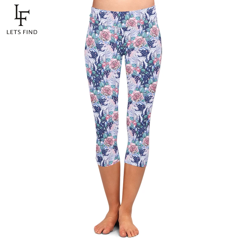 High Quality Unicorn and Crystal Flowers Printing Capri Leggings High Waisted Lady's Fitness Leggings Mid-Calf 3/4 Summer New High Quality Unicorn and Crystal Flowers Printing Capri Leggings High Waisted Lady's Fitness Leggings Mid-Calf 3/4 Summer New