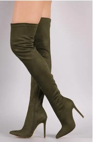 

New Autumn Stretch Fabric Boots Olive Over the knee 6 Colors boots sexy pointed toe thigh high boots woman thin heels long boots
