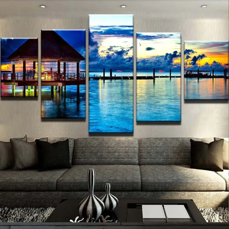 

5 Pieces HD Print Painting Beautiful Seaview Modular Picture For Modern Decorative Bedroom Living Room Home Wall Art Decor