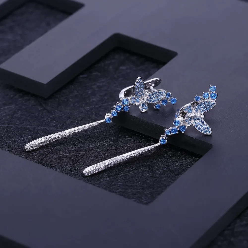 GEM'S BALLET Nano London Blue серьги кольцо набор ювелирных изделий 925 пробы серебро в стиле готика, панк, Винтаж набор украшений для женщин