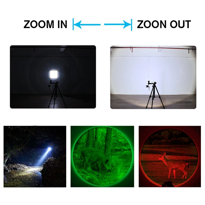 Белого, зеленого и красного цвета и возможностью регулирования интенсивности и дальности свечения 5000 люмен светодиодный тактический вспышки светильник XM-L T6 светодиодный регулируемый фокус фонарь охота светильник наивысшей мощности Фонарь