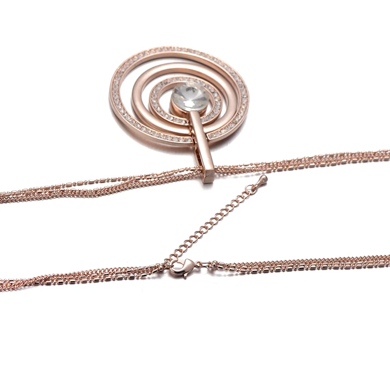 Круглая кристалльная Подвеска Ожерелье для женщин розовое золото серебро цвет многослойные цепи Элегантное Длинное Ожерелье Kolye модные ювелирные изделия
