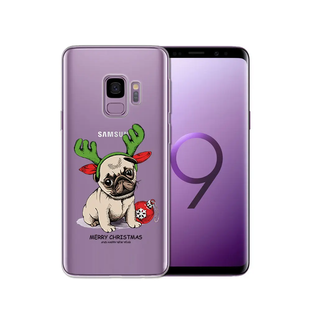 Santa Reindeer Christmas Patterned Clear Slim Soft Case Cover For Samsung S9 S8 S7 Edge Note 9 Note 8 S8 Plus TPU Phone Coque    (1)
