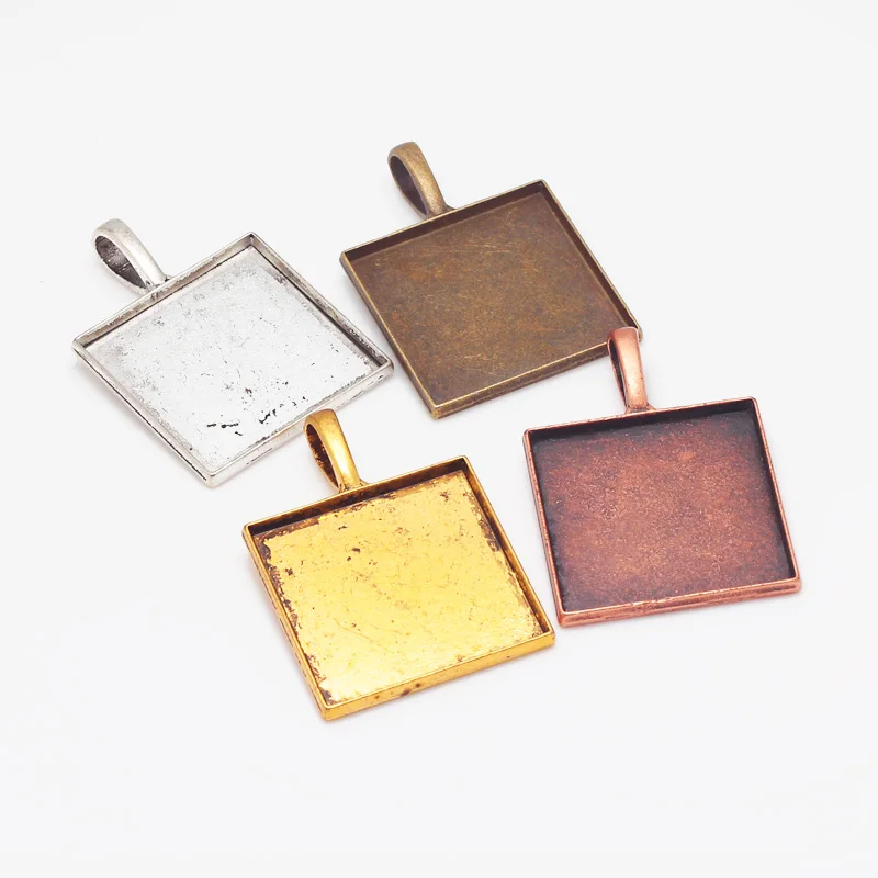 

20pcs/lot 25mm Square Cabochon Pendant Setting Vintage Metal Zinc Alloy Trendy Pendant Tray Jewelry Charms 6521
