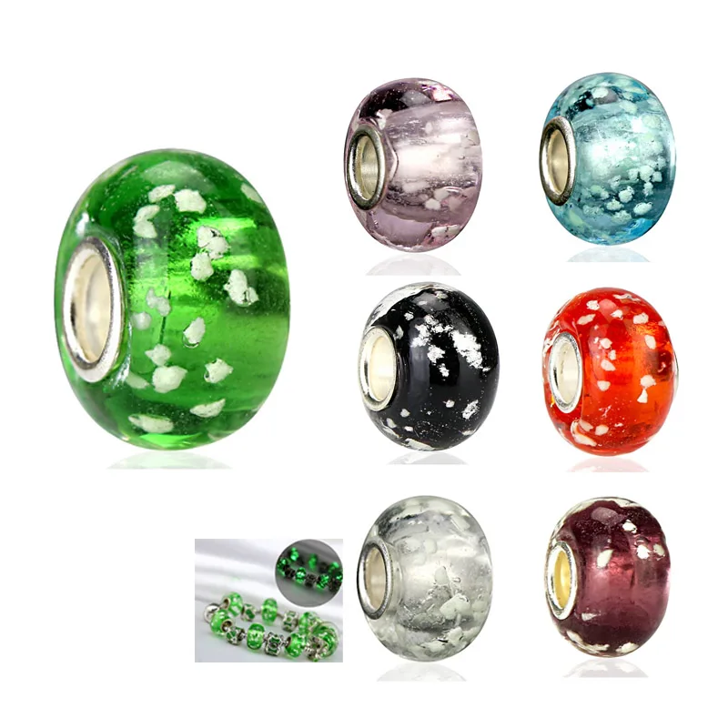 7 Colors Plated Murano Luminous Glass Beads Fit Pandora Style Bracelet