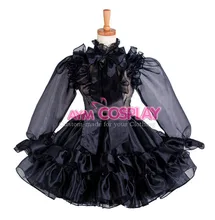 Sissy Maid Black Organza Lolita Lockable Dress Costume Cosplay