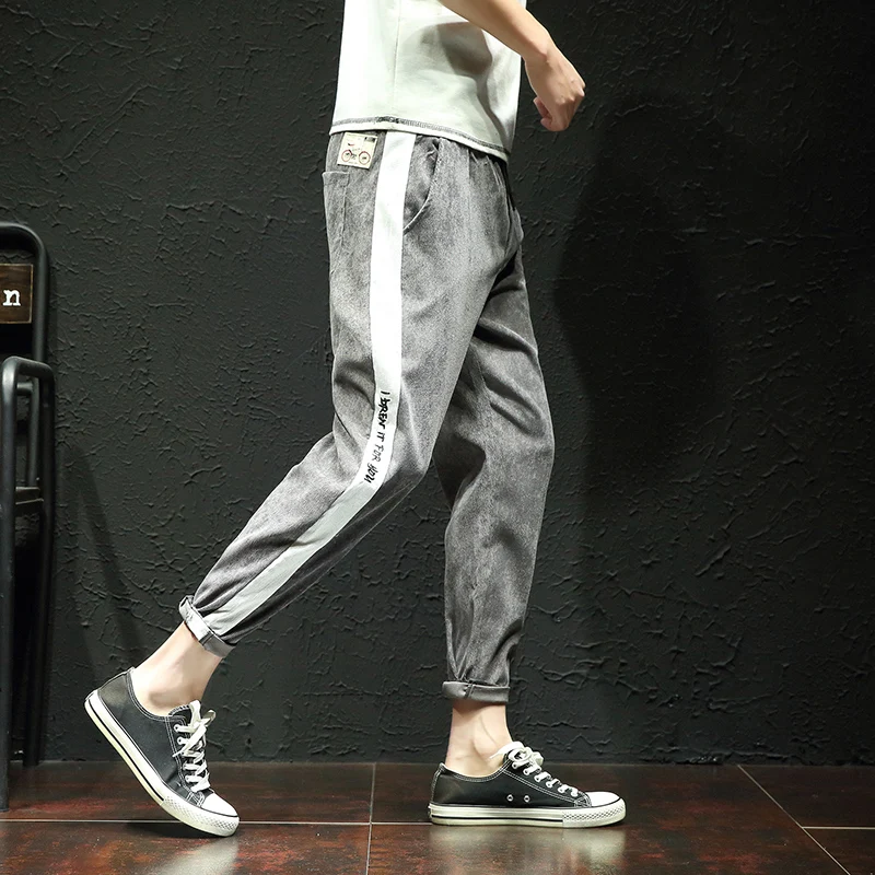 Men's Casual Pencil Pants Large Size Loose New Ankle Length Elastic Waist and Embroidered | Мужская одежда