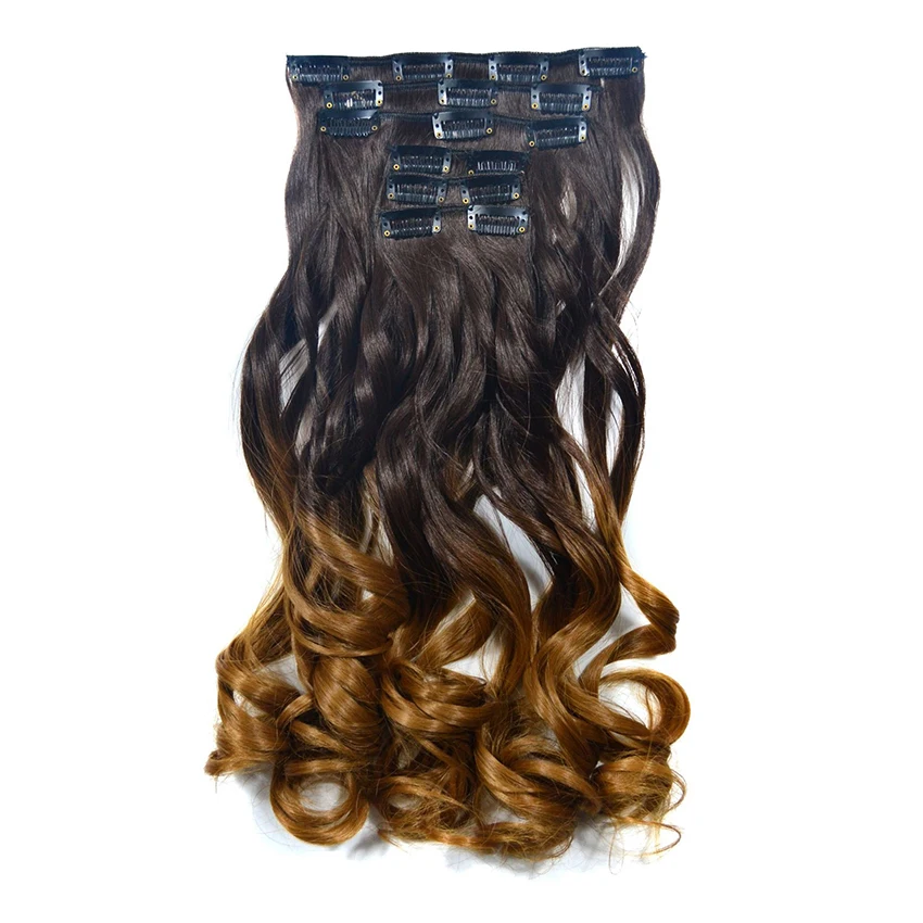 

Feibin Clip in Hair Extensions Synthetic Omber color hair Long Hairpiece Curly Wavy 20inch 50cm Heat Resistant D52