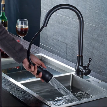 

Kitchen Faucet All Around Rotate Swivel 2-Function Water Outlet Pull Swivel Black Oil Rubbed Bronze Kitchen Mixer Taps