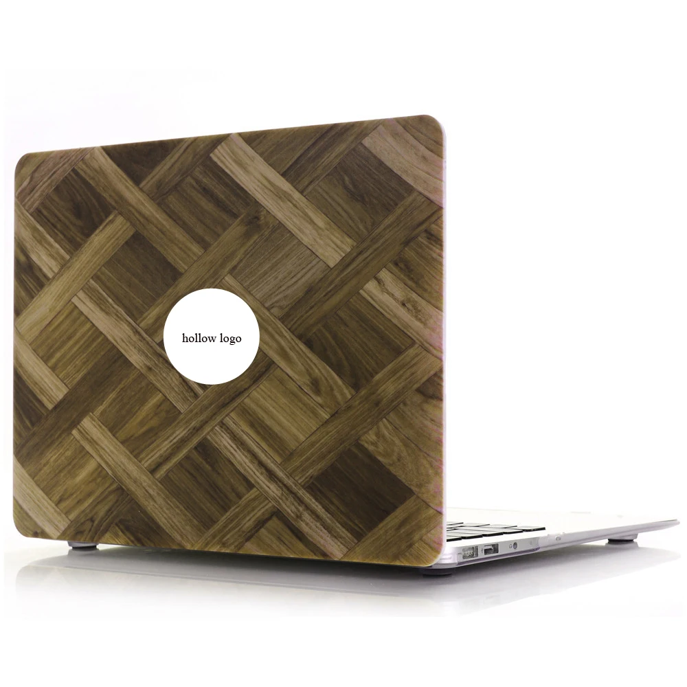 

Wood Grain Laptop Case Hollow Logo Cover Notebook Protector Shell for Macbook Air Pro Retina Touchbar 11 12 13 15