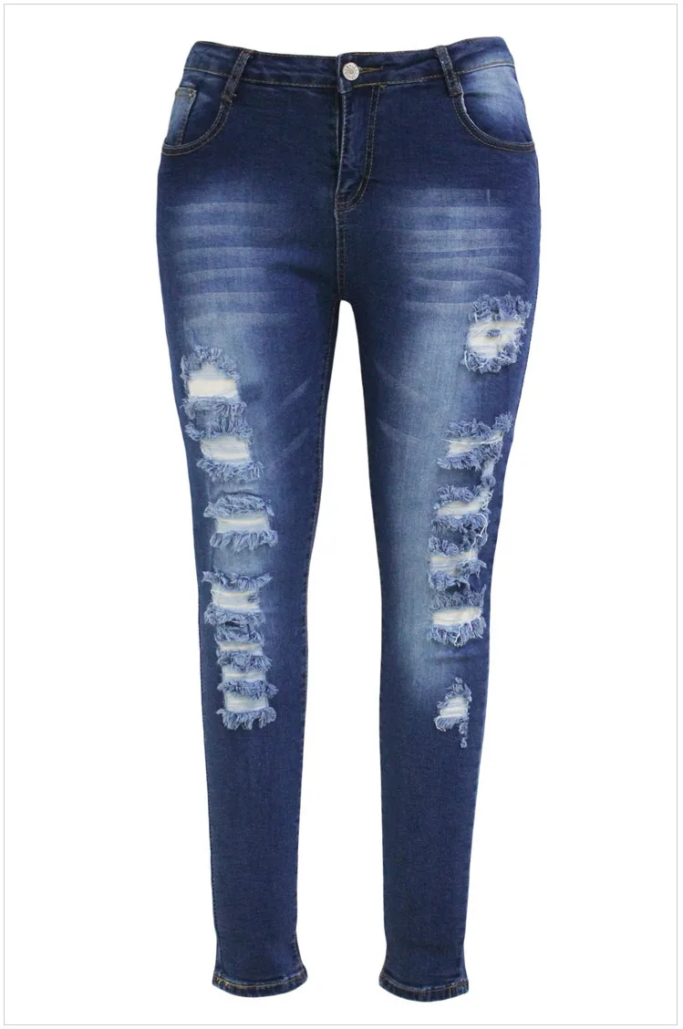 Модные джинсовые брюки с дырками, тонкие женские повседневные однотонные джинсы с высокой талией, обтягивающие узкие брюки