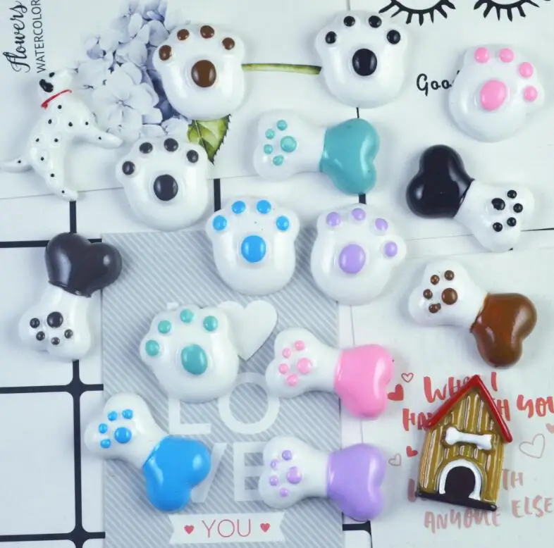 

Mixed Color Resin cute kawaii dog Foot Bone flat back Cabochon Art Supply Decoration Charm Craft DIY