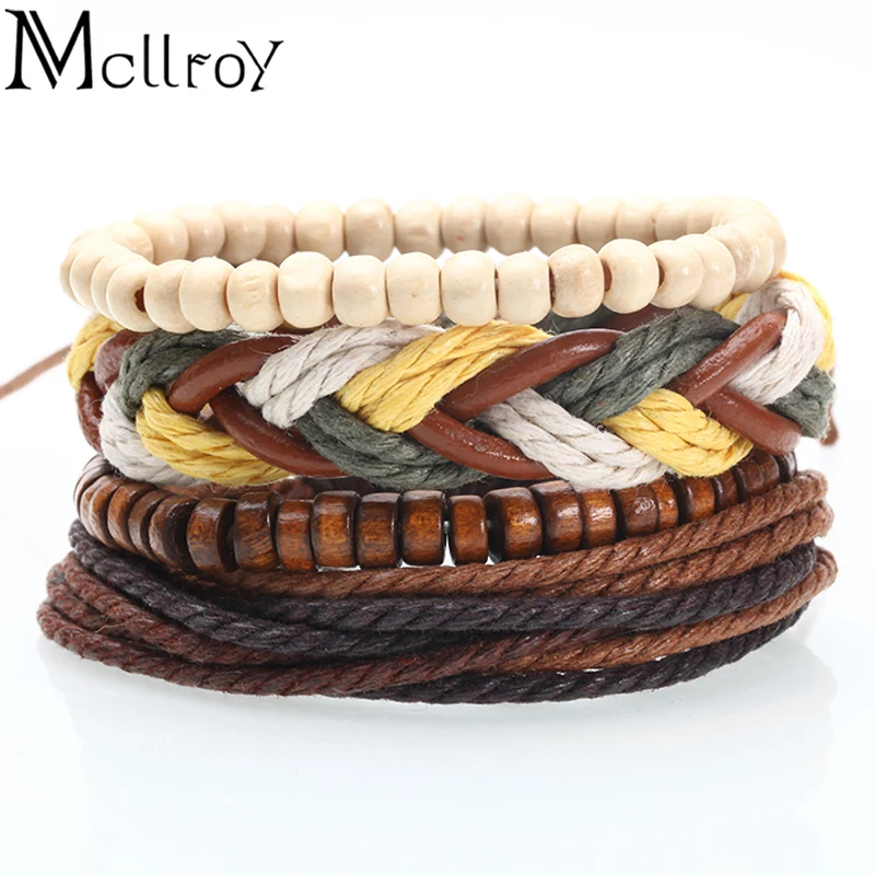 Mcllroy leather bracelet/men/women Handmade Multi-layer weaving bracelets bangles friendship bracelet man jewelry dropshipping