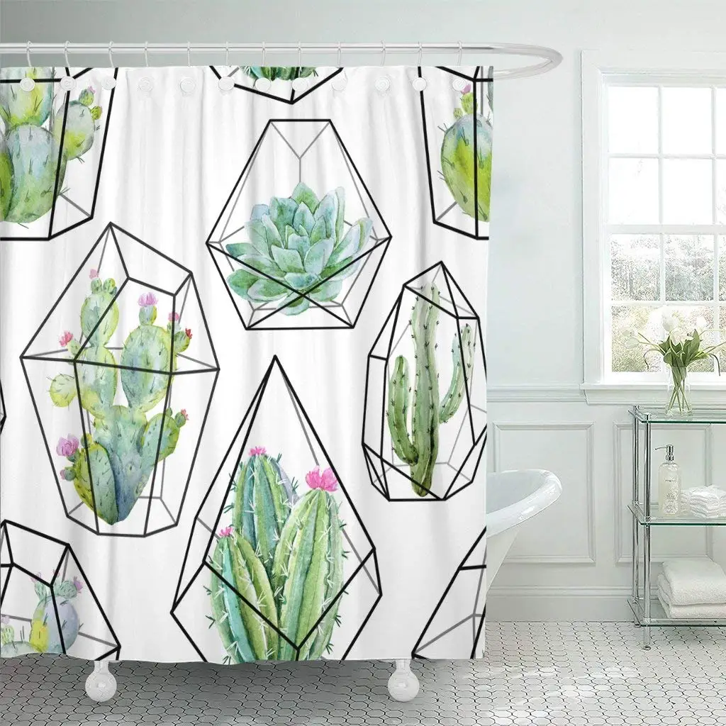 Watercolor Floral Cactus Succulents Terrariums Geometric Florariume