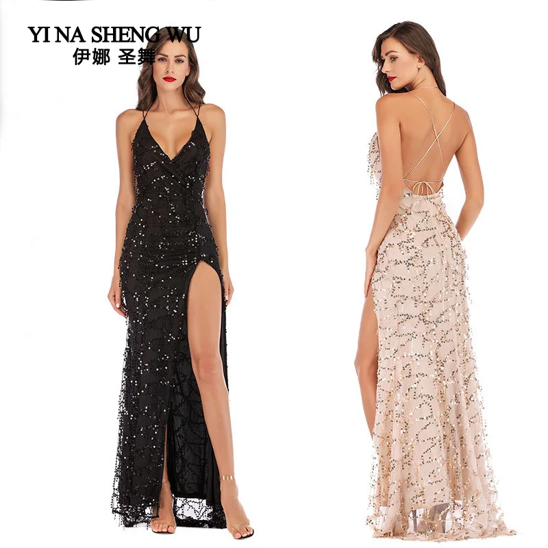 

Women Party Dress lady long dance dress Sexy side high slit dresses female clothing High quality dinner Club Ballroom Dresses