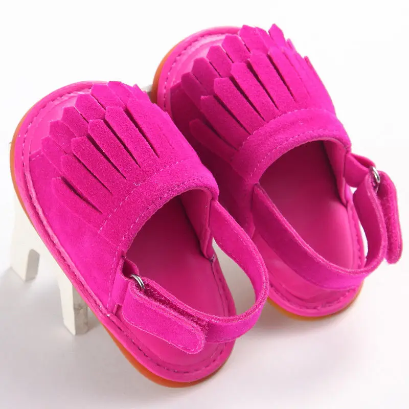 Новая брендовая летняя Милая повседневная обувь, сандалии, 9 стилей, одноцветная обувь ярких цветов с кисточками, 0-18 месяцев, детская обувь - Цвет: Rose Red