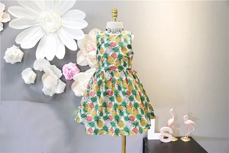 Princess dress Kids Baby Girls Summer Fashionable pineapple print Bows decorate backless pinafore dress children's clothing (2)