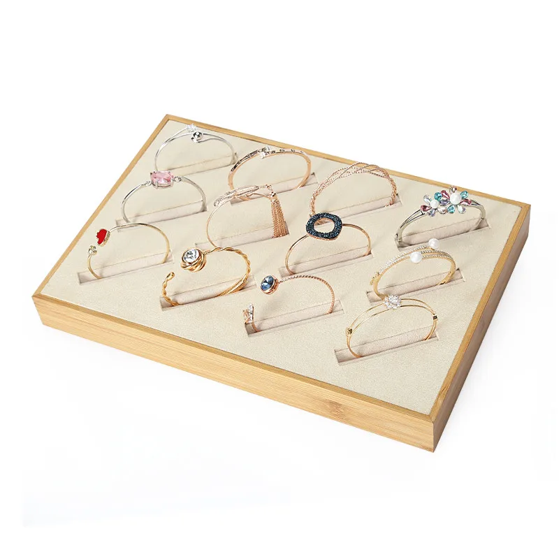 

Bamboo Wood Jewelry Ring Bangle Tray Solid Wood Jewellery Display Tray Velvet Jewelry Tray