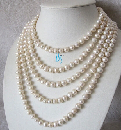 

FREE SHIPPING>>>@@ > N2396 100" 7-9mm White Freshwater Pearl Strand Necklace