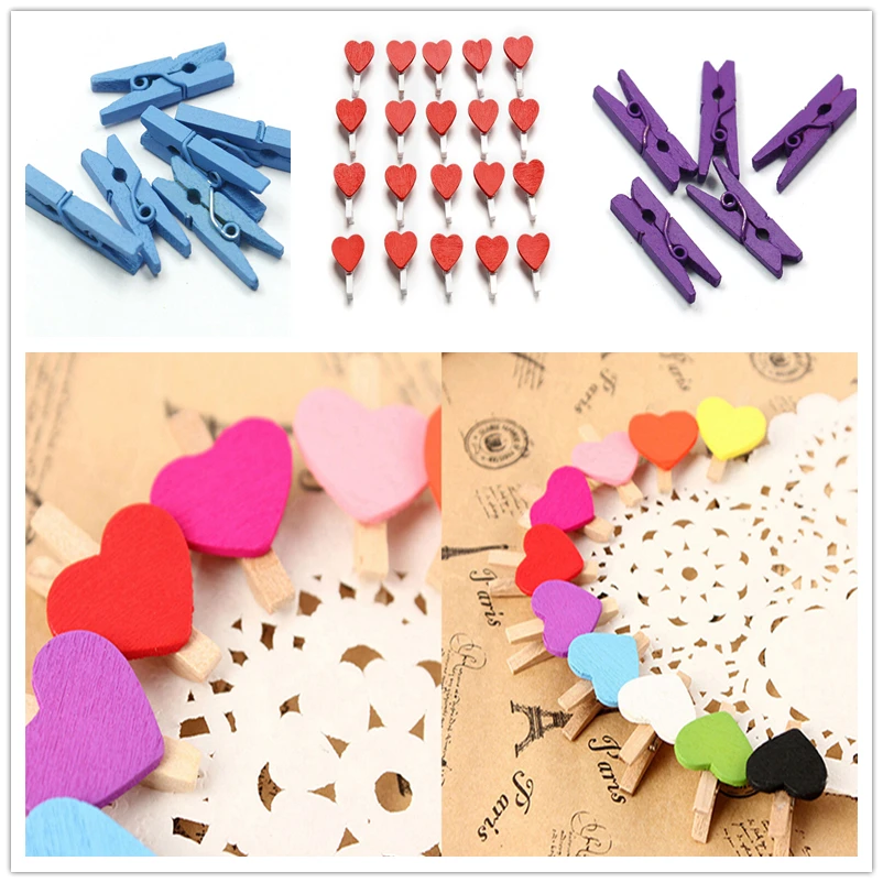 

mini red heart colorful Mini Natural Wooden Clips For Photo Clips Clothespin Craft Decoration Clips Pegs