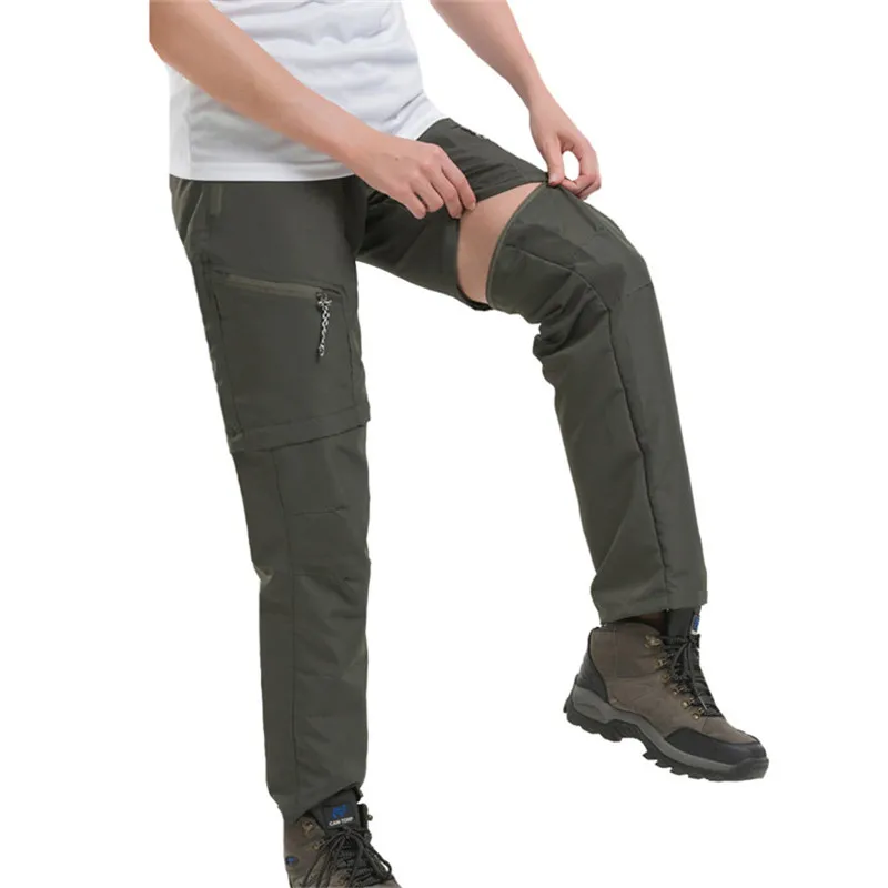 Pantalones de senderismo CKAHSBI hombres de secado rápido extraíble deportes al aire libre respirable Unisex cremalleras Trekking ejército verde pantalones de Camping S-3XL