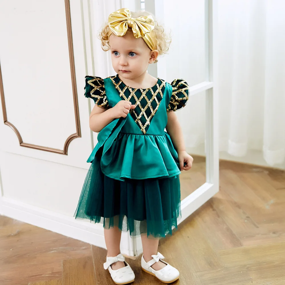 Зеленое платье принцессы с рукавами-крылышками для девочек, элегантное Летнее Детское свадебное платье 2019 года, Детские платья для