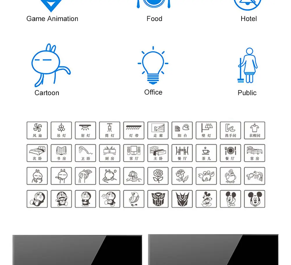 110-250 В Wallpad, 6 комплектов, 2 способа, водонепроницаемый, черный, кристалл, стекло, 172*86 мм, двойное управление, сенсорный светильник, переключатель