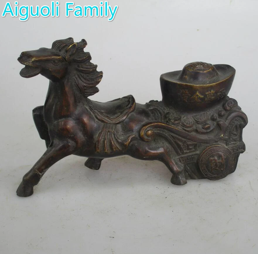 

AAA+Rare Chinese Old Copper Carved Horse Money Car Statue/Metal Sculpture Craft For Home Decoration Antique Collection