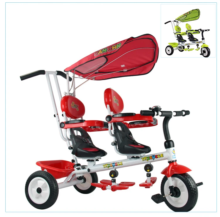 Baby Twins Tricycle Double Seat adjustable Red and Green Color Three