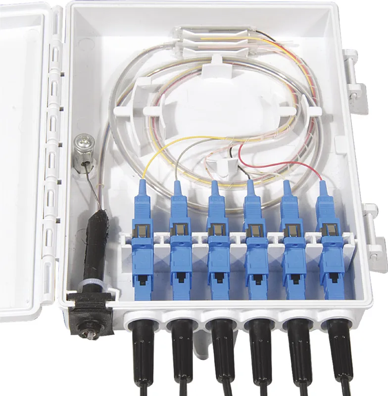 

FTTH 6 cores fiber Termination Box 6 port 6 channel Splitter Box indoor outdoor fiber Optical Splitter Box FTB ABS