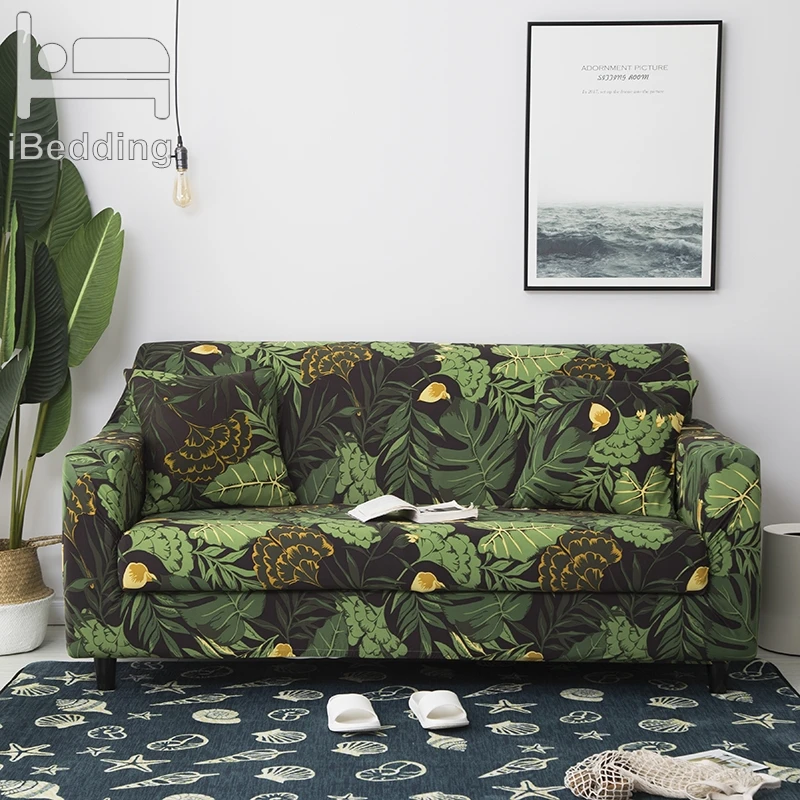 

Green Leaf Elastic Sofa Protector Cover for Living Room Sofa Slipcovers Sectional L Shape Sofacover 1/2/3/4 Seater