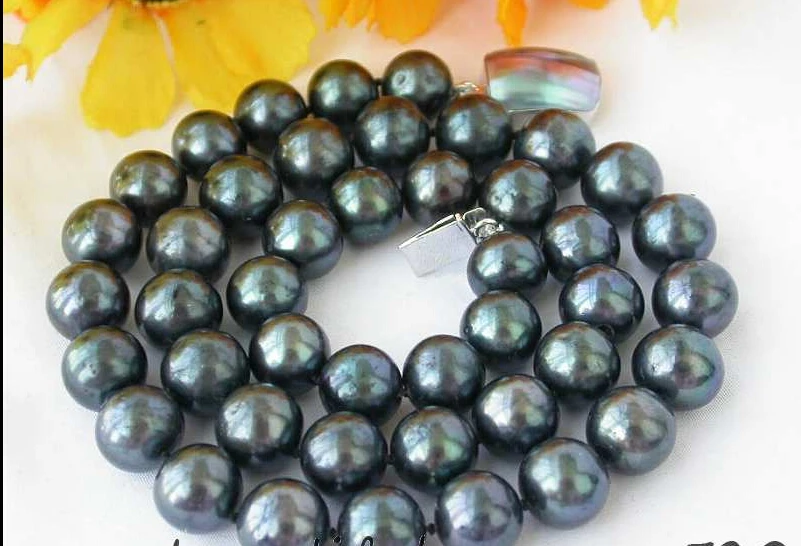 

FREE SHIPPING *******z2502 17" 12mm round Tahitian black FW pearl necklace mabe